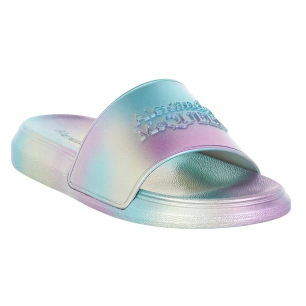 Alexander McQueen Unicorn Iridescent Logo Slides Sandals Size 35